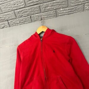 Polo Ralph Lauren Red Full Zip Hoodie Embroidered Pony Logo Mens Small Fleece